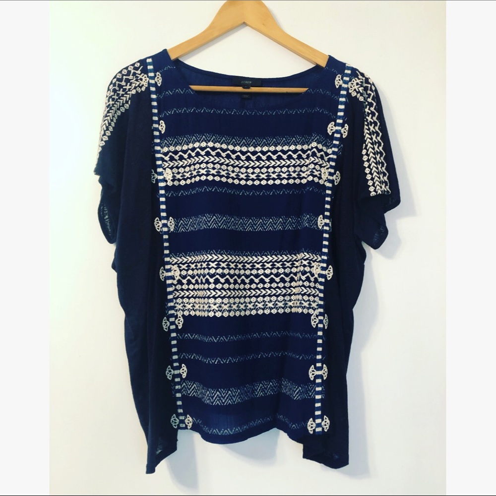 J. Crew Linen/Cotton Embroidered Tee